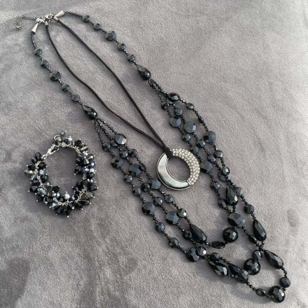 SET ❤️ Lia Sophia Moonstone Rhinestone Pendant & Beaded Necklaces, Bracelet